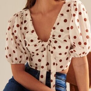 Crop Top Puff Sleeve Polka Dots   by Japna